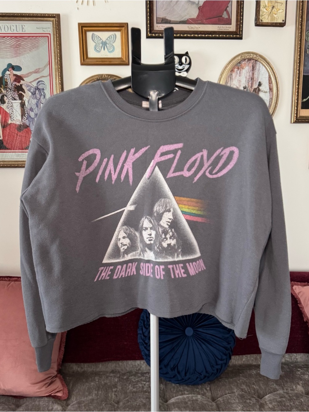 Pink Floyd Gray & Pink Crop Sweatshirt with Prism Graphic